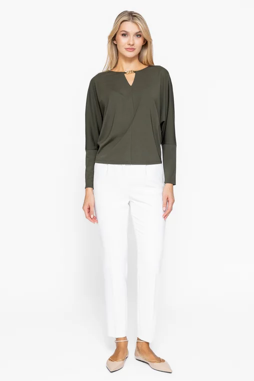 Bluza lejera din vascoza cu accesoriu kaki B4541 thumbnail picture - 