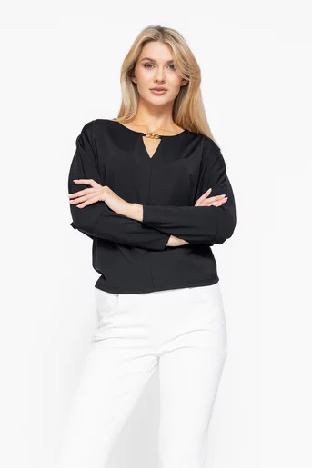 Bluza lejera din vascoza cu accesoriu neagra B4541