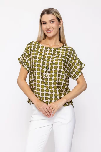 Bluză lejeră din vâscoză cu accesoriu verde BVI60501