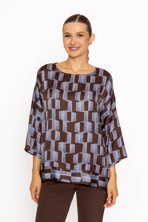 Bluză lejeră din vâscoză cu imprimeu geometric bleu BKC60809 thumbnail picture - 