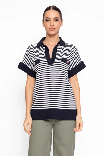 Bluză lejeră în dungi bleumarin BZD60202