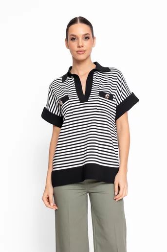 Bluză lejeră în dungi neagră BZD60202