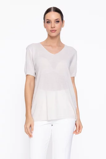 Bluză lejeră în v crem BDP60313