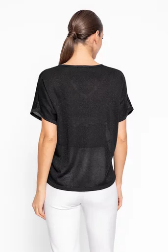 Bluză lejeră în v cu strasuri neagră BHD60203
