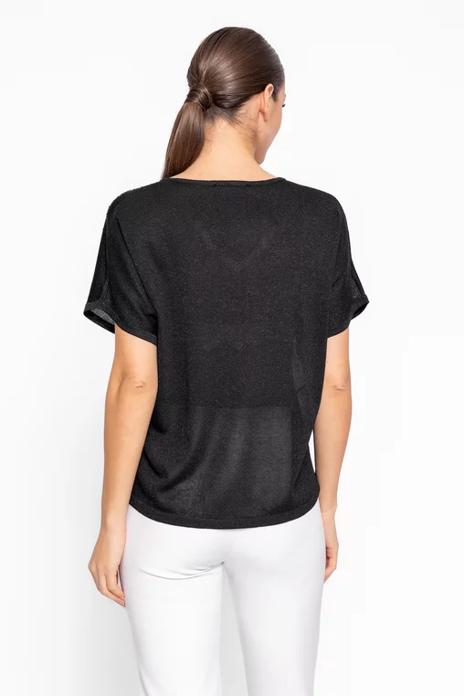 Bluză lejeră în v cu strasuri neagră BHD60203 thumbnail picture - 