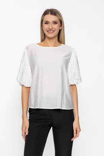 Bluză lejeră mânecă bufantă albă BVI60504