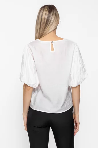 Bluză lejeră mânecă bufantă albă BVI60504