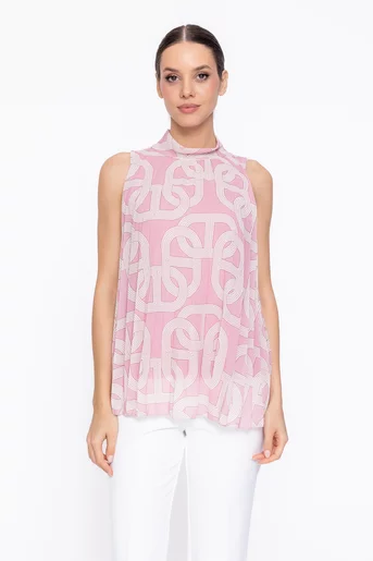 Bluză lejeră voal plisat roz BDF60301