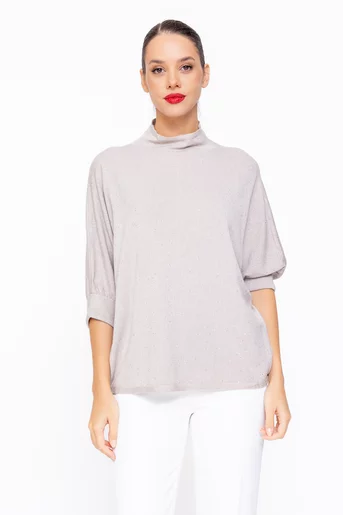 Bluză mânecă chimono cu paiete discrete bej BSUN1105