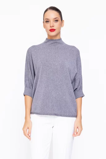 Bluză mânecă chimono cu paiete discrete gri BSUN1105