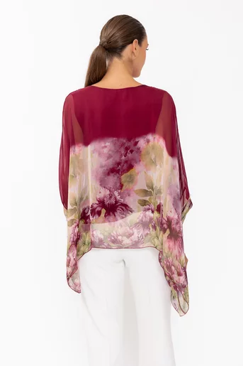 Bluză mătase bordura flori burgundy BHF60801