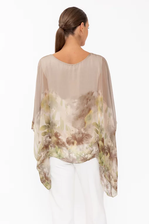 Bluză mătase bordura flori taupe BHF60801 thumbnail picture - 