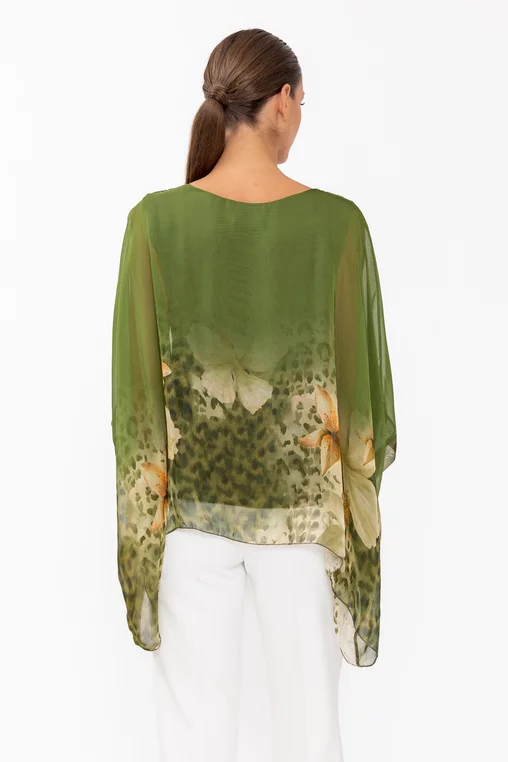 Bluză mătase bordura flori verde  BHF60801 thumbnail picture - 