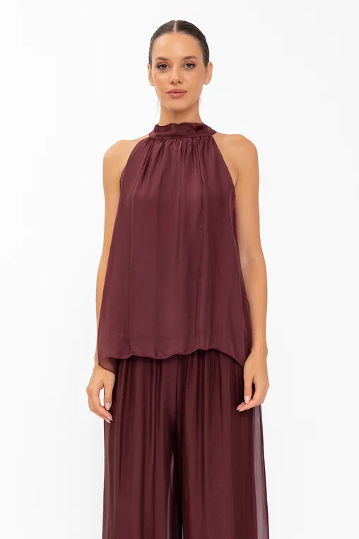 Bluză mătase cu fundă la spate burgundy BDP60802 thumbnail picture - 