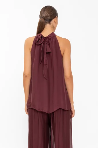 Bluză mătase cu fundă la spate burgundy BDP60802