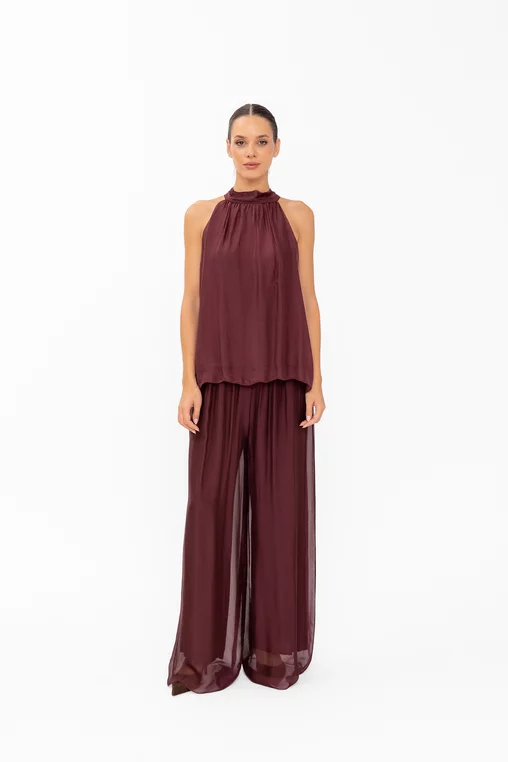 Bluză mătase cu fundă la spate burgundy BDP60802 thumbnail picture - 