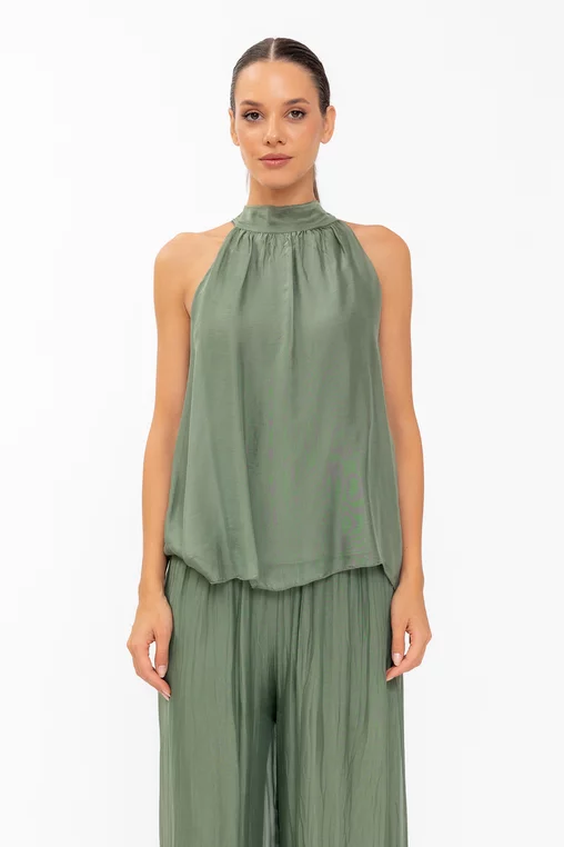 Bluză mătase cu fundă la spate verde BDP60802 thumbnail picture - 