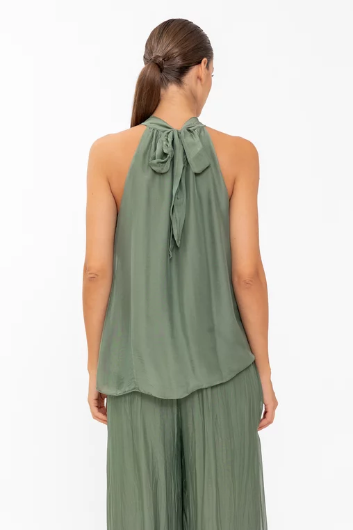 Bluză mătase cu fundă la spate verde BDP60802 thumbnail picture - 