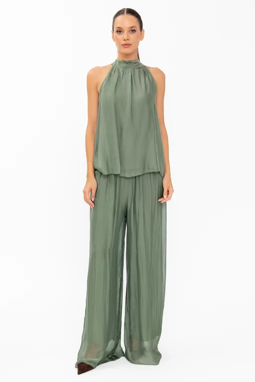 Bluză mătase cu fundă la spate verde BDP60802 thumbnail picture - 