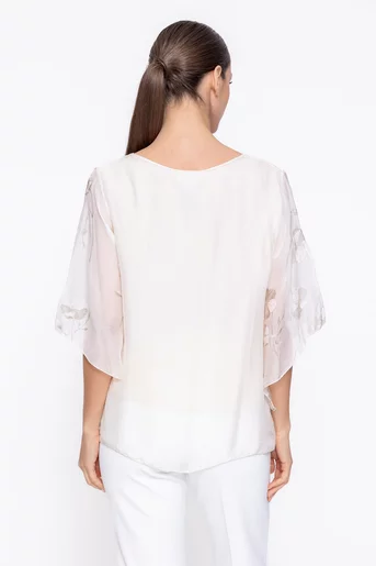 Bluză mătase cu mâneca imprimată ivory BDP60504
