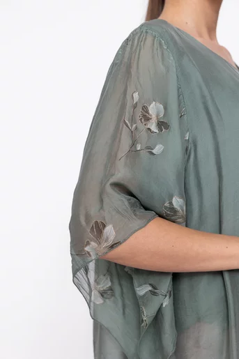 Bluză mătase cu mânevca imprimată kaki BDP60310