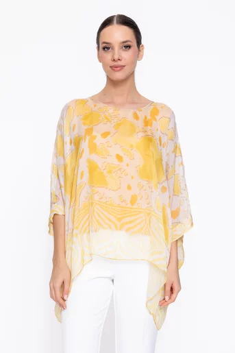Bluză mătase imprimeu abstract galbenă BDP60308