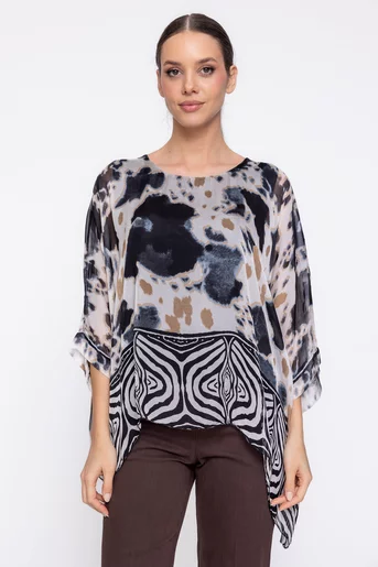 Bluză mătase imprimeu abstract neagră BDP60308