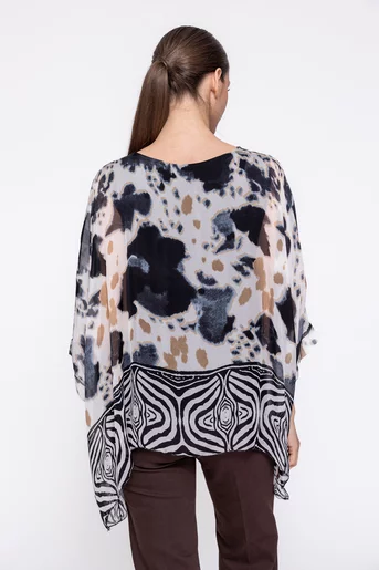 Bluză mătase imprimeu abstract neagră BDP60308