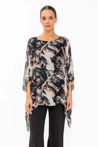 Bluză mătase imprimeu abstract negru BHF60801
