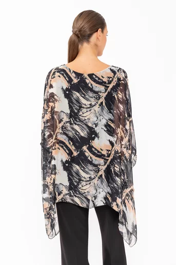 Bluză mătase imprimeu abstract negru BHF60801