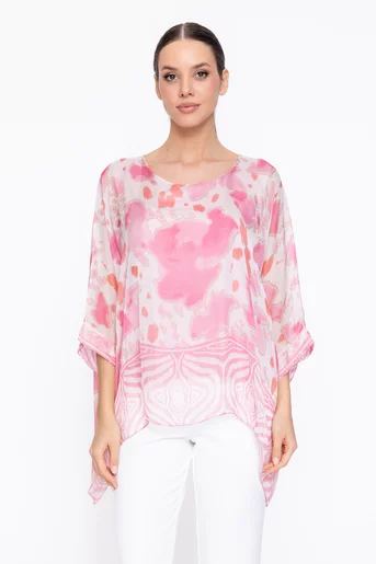 Bluză mătase imprimeu abstract roz BDP60308