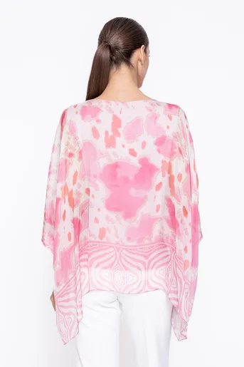 Bluză mătase imprimeu abstract roz BDP60308