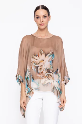 Bluză mătase imprimeu floral bej BDP60311
