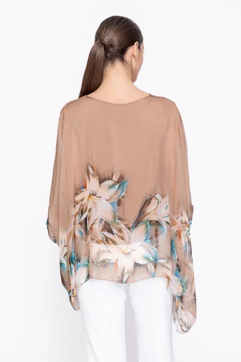 Bluză mătase imprimeu floral bej BDP60311