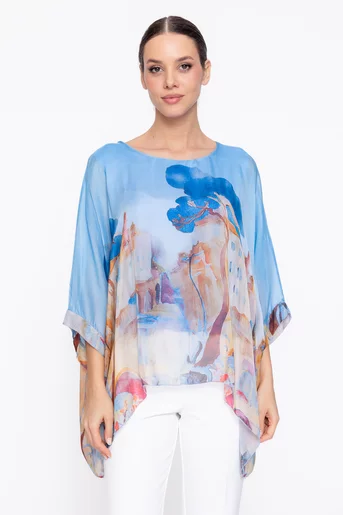 Bluză mătase imprimeu floral bleu BDP60311