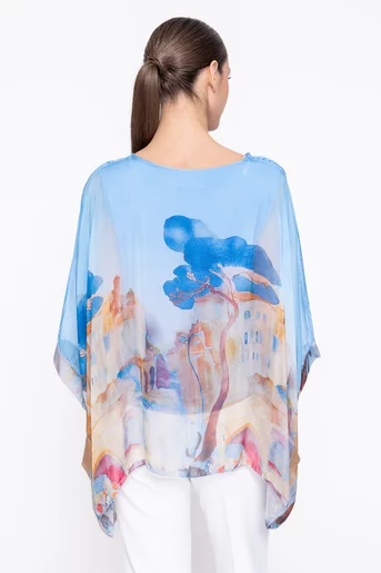 Bluză mătase imprimeu floral bleu BDP60311