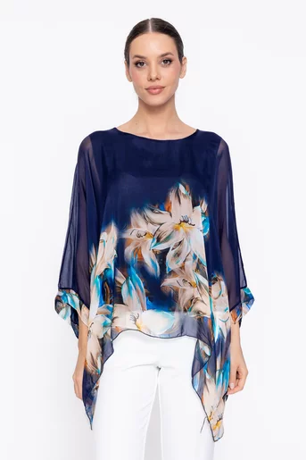 Bluză mătase imprimeu floral bleumarin BDP60311