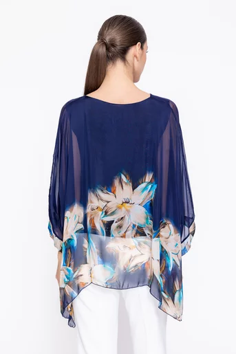 Bluză mătase imprimeu floral bleumarin BDP60311