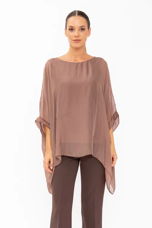 Bluză mătase uni mocha BHF60801 thumbnail picture - 