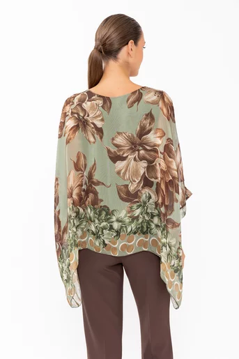 Bluză mătase verde imprimeu floral BHF60801