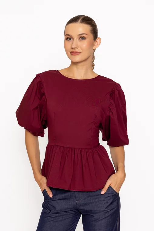 Bluză poplin cu fundă vișinie BKC60801 thumbnail picture - 
