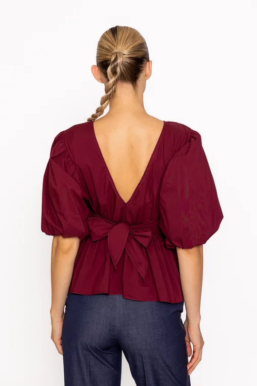 Bluză poplin cu fundă vișinie BKC60801 thumbnail picture - 