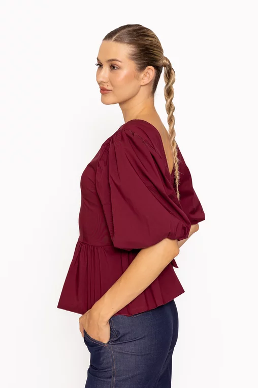 Bluză poplin cu fundă vișinie BKC60801 thumbnail picture - 