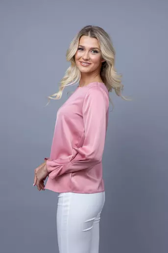 Bluza satin cu pliu la maneca roz B4329