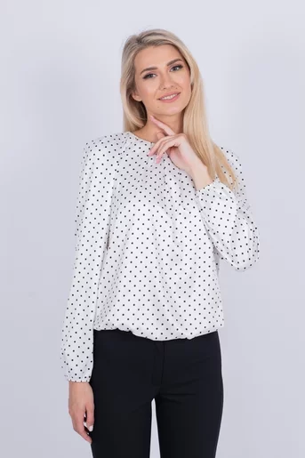 Bluza satin imprimeu buline ivory B4220