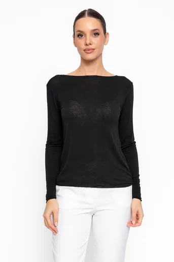 Bluză subțire din vascoză cu adaos de cașmir neagră BHD60210