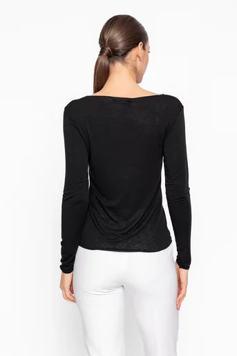 Bluză subțire din vascoză cu adaos de cașmir neagră BHD60210