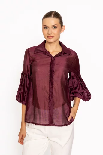 Bluză tip cămașă cu mâneci bufante burgundy BLM60807