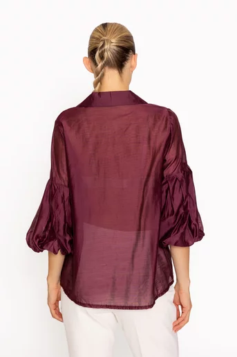 Bluză tip cămașă cu mâneci bufante burgundy BLM60807