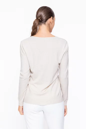 Bluză tricot în v cu model romburi bej BDM1105